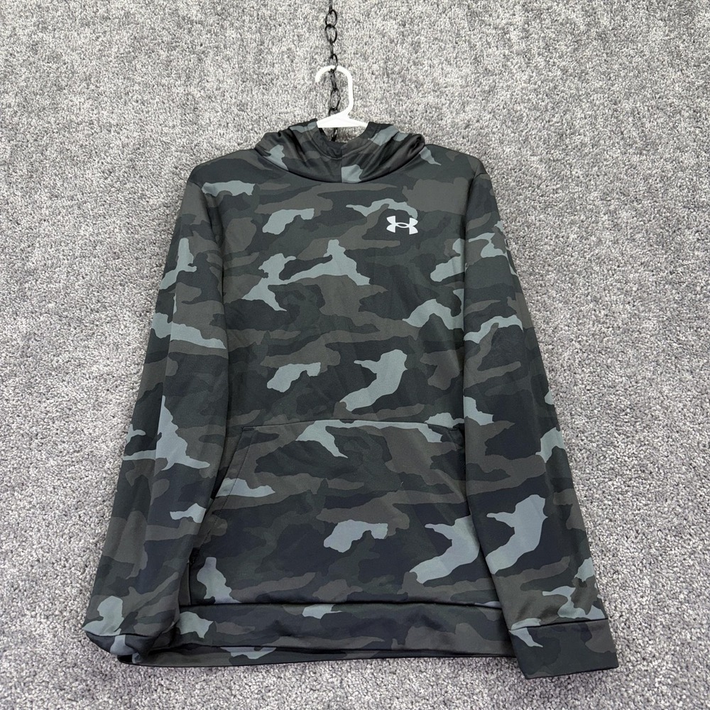 Under Armour Hoodie Kids XL 18-20 Gray Camo Fleece Pullover Kangaroo Pocket